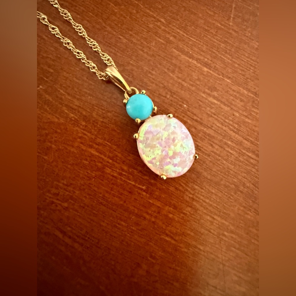 JTV lab created pink opal with turquoise Ring